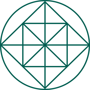 A green circle with a square made up of triangles inside