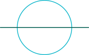 A blue circle with a red line running horizontally through its center